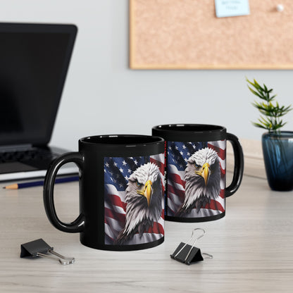 Thank You For Your Service Black Mug - Patriotic American Flag Bald Eagle - 11oz