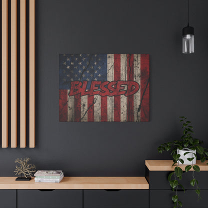 Blessed Canvas Wall Art - Vintage American Flag - Gallery Wrapped - Patriotic Americana Decor - Rustic Flag Art - 35 Sizes