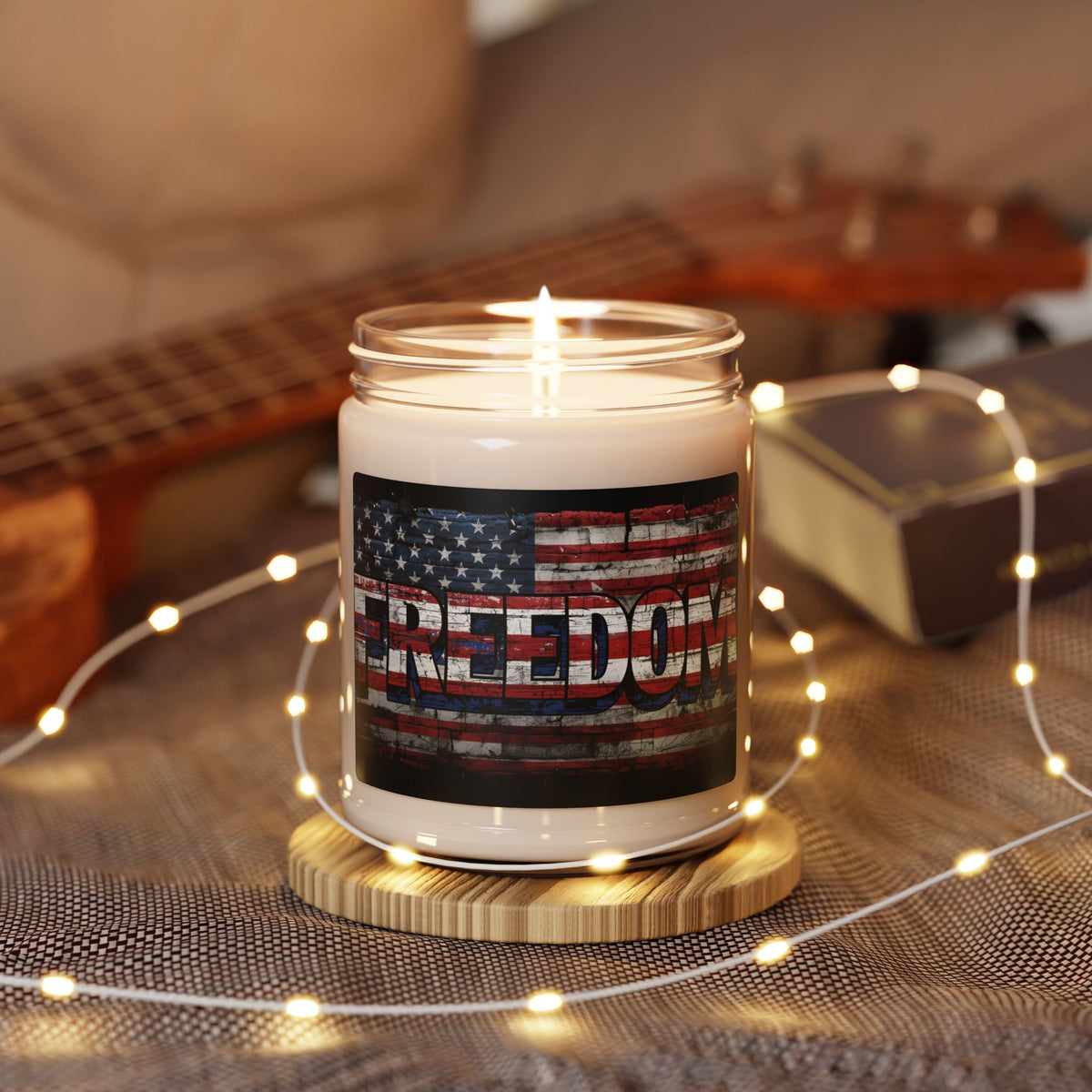 Freedom Scented Soy Candle - 9oz - Vintage American Flag - Patriotic Red White Blue - Eco-Friendly Gift