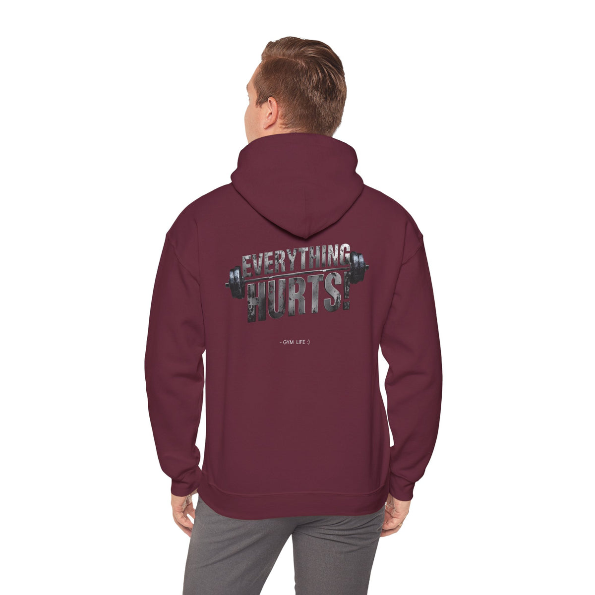 Everything Hurts! Gym Life Workout Hoodie - Funny Fitness Sweatshirt - Barbell Design - S-5XL