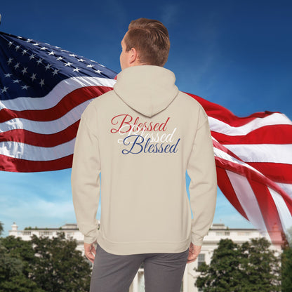 Blessed Hoodie - Patriotic Red White Blue - Unisex Pullover - Front & Back Print - S-5XL