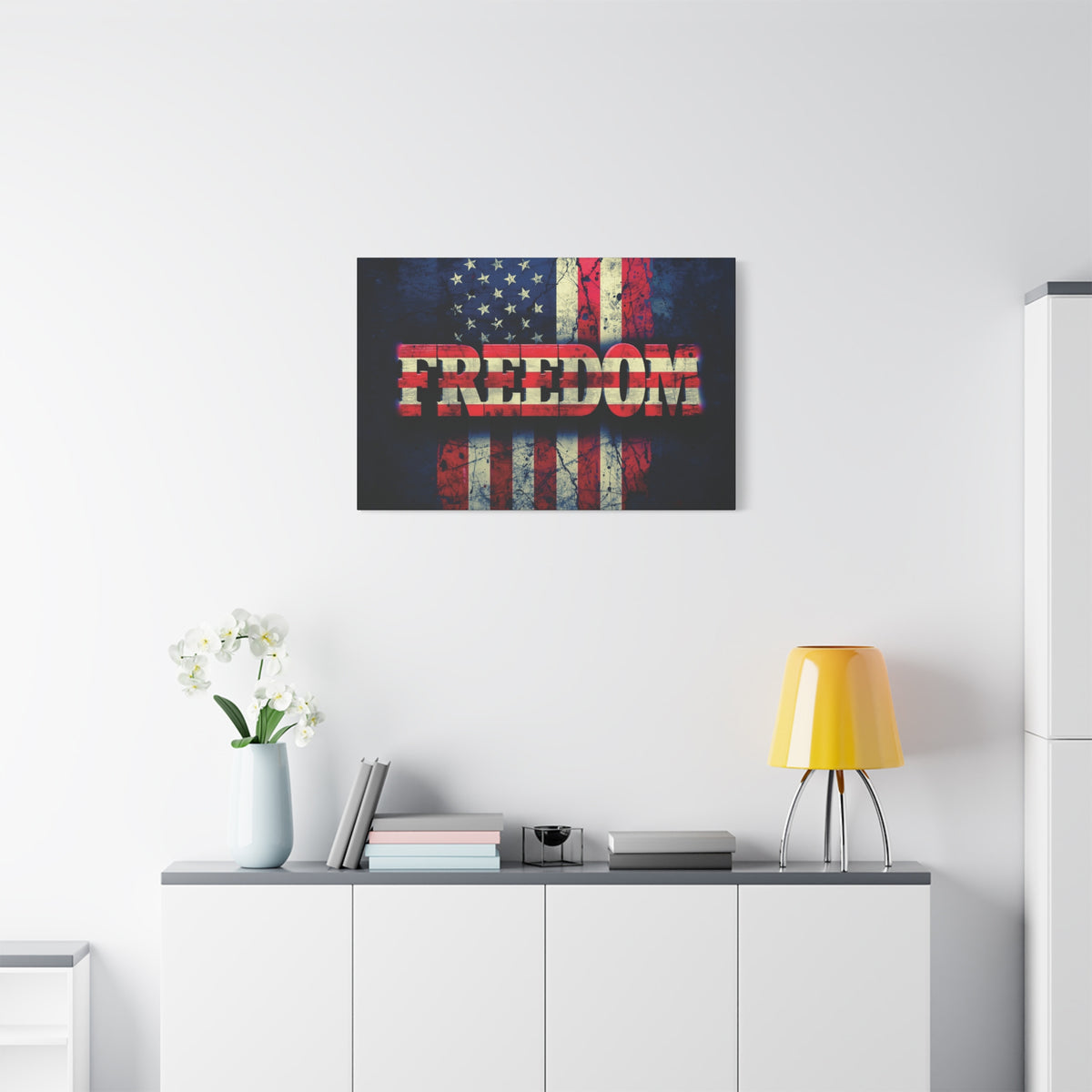 Freedom Canvas Wall Art - Patriotic Vintage American Flag - Gallery Wrapped - Red White Blue - 35 Sizes Available