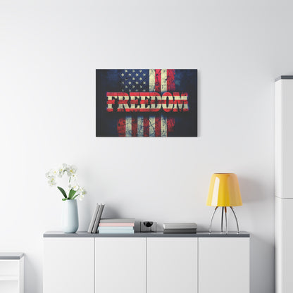 Freedom Canvas Wall Art - Patriotic Vintage American Flag - Gallery Wrapped - Red White Blue - 35 Sizes Available