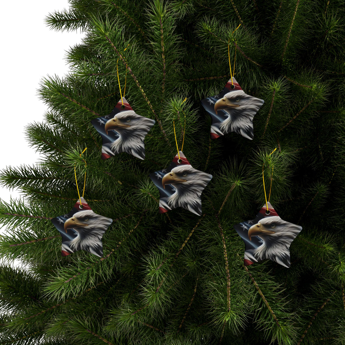 Patriotic Eagle Ornaments - American Flag Backdrop - 2 Sided Same Pic -