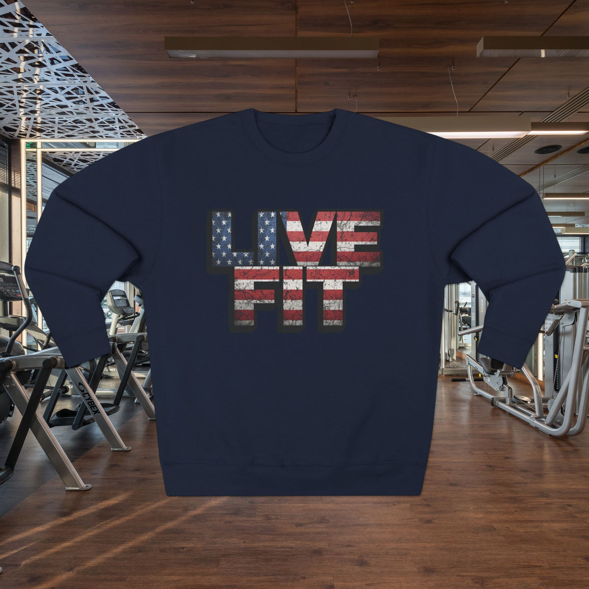Patriotic Fitness Sweatshirt - American Flag LIVE FIT Design - Red White Blue Crewneck - Unisex S-3XL