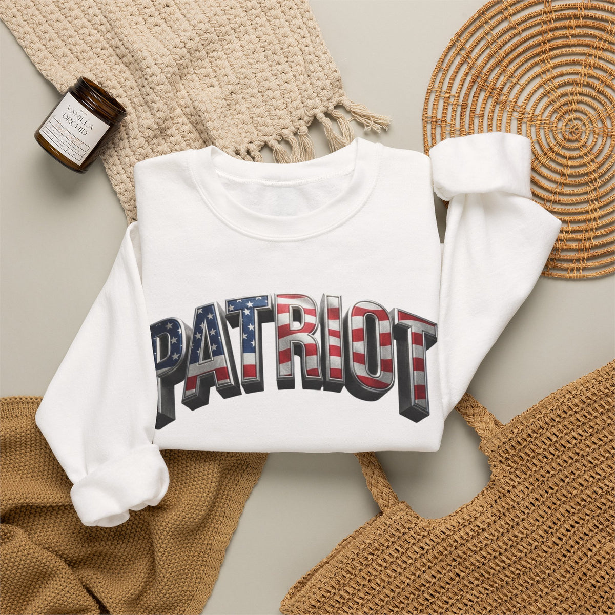 Patriot Fit Life Crewneck Sweatshirt - Arched American Flag 'PATRIOT' Graphic | Unisex S-4XL