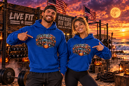 Patriot Fit Life Halloween Pumpkin Haunted House Hoodie - Vintage Spooky Scene
