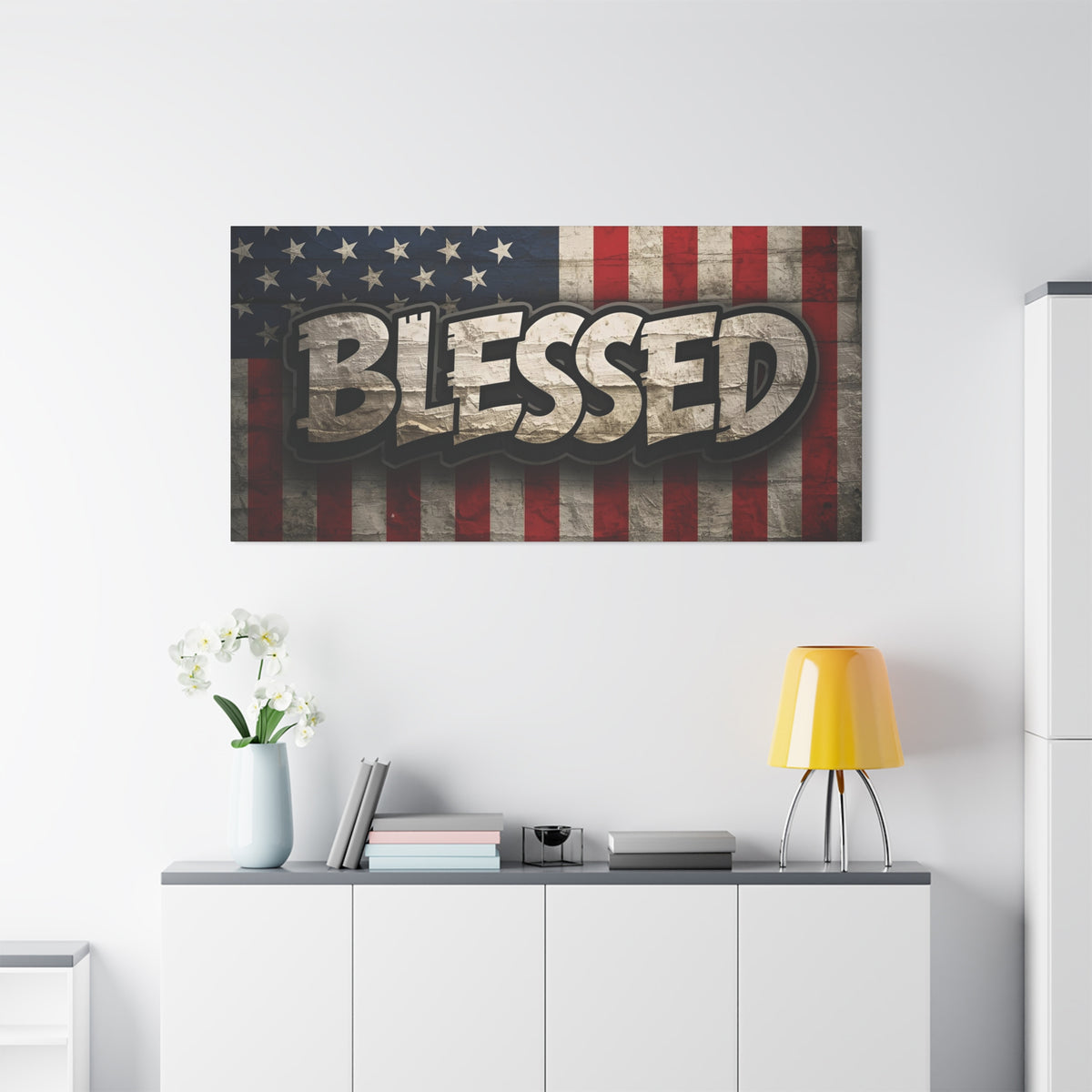 Blessed Vintage American Flag Canvas Wall Art - Patriotic Home Decor