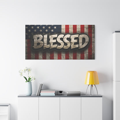 Blessed Vintage American Flag Canvas Wall Art - Patriotic Home Decor