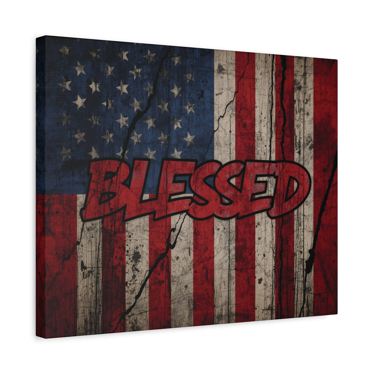 Blessed Canvas Wall Art - Vintage American Flag - Gallery Wrapped - Patriotic Americana Decor - Rustic Flag Art - 35 Sizes