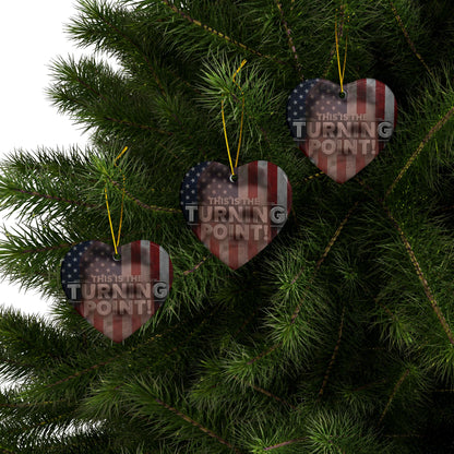 Patriotic Ceramic Ornaments - Charlie Kirk Inspired - This Is The Turning Point! - American Flag Backdrop