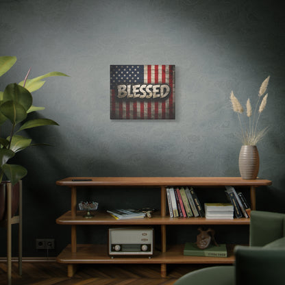 Blessed Vintage American Flag Canvas Wall Art - Patriotic Home Decor