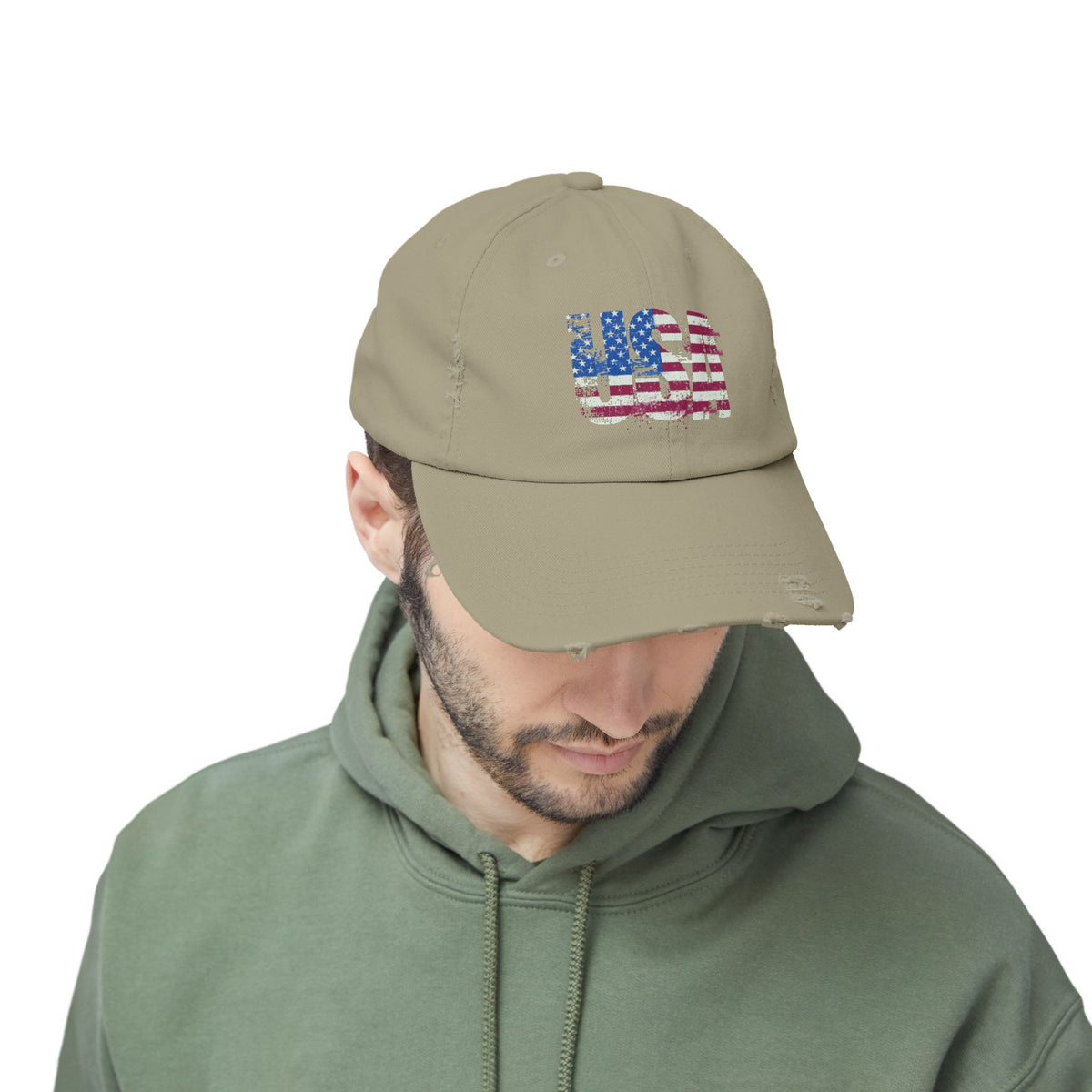 USA Distressed Flag Cap - Unisex Cotton Twill Hat - Patriotic Headwear
