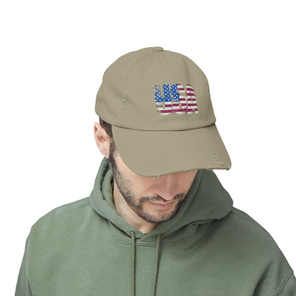 USA Distressed Flag Cap - Unisex Cotton Twill Hat - Patriotic Headwear