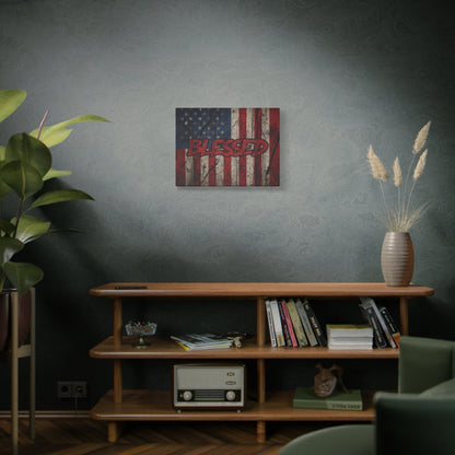 Blessed Canvas Wall Art - Vintage American Flag - Gallery Wrapped - Patriotic Americana Decor - Rustic Flag Art - 35 Sizes
