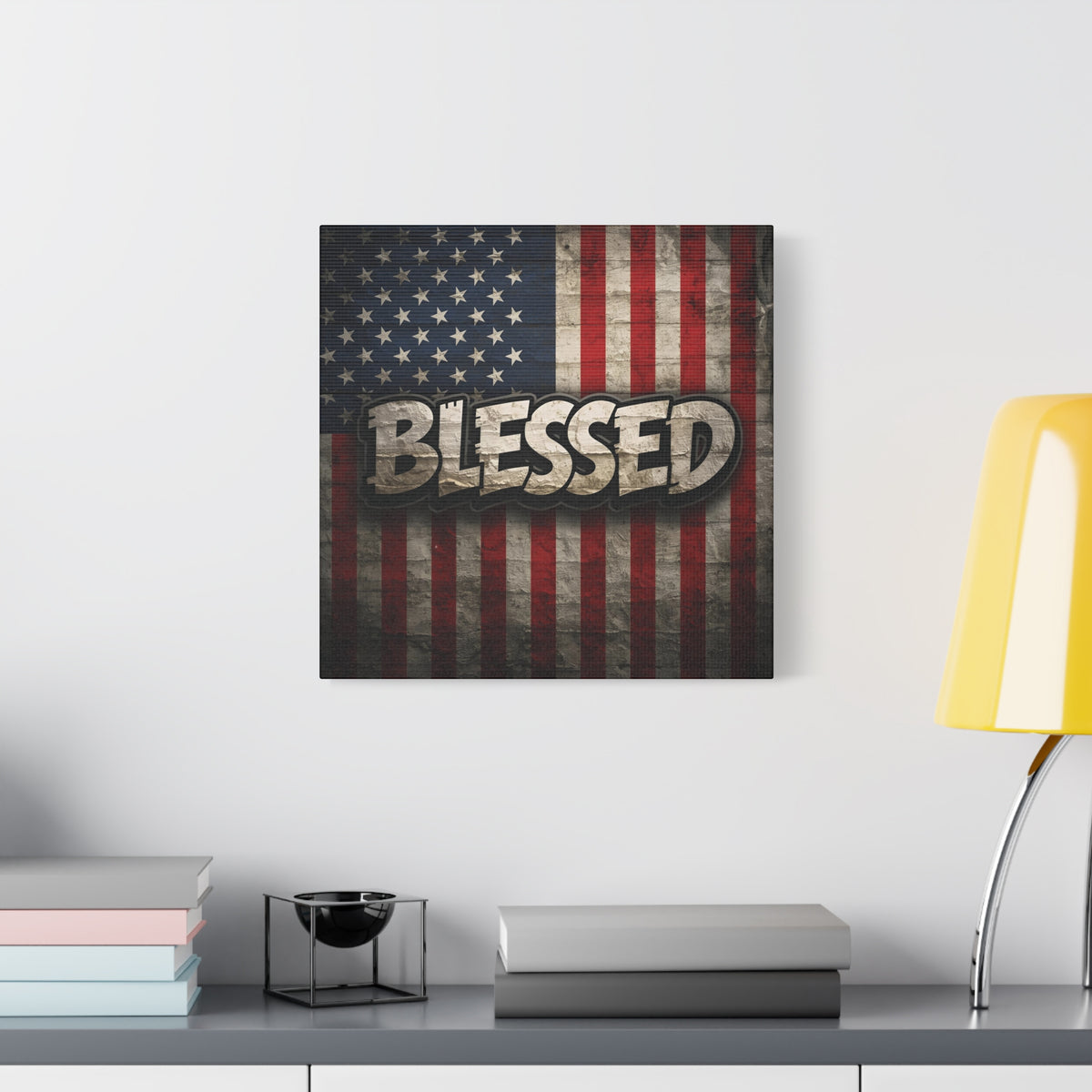 Blessed Vintage American Flag Canvas Wall Art - Patriotic Home Decor
