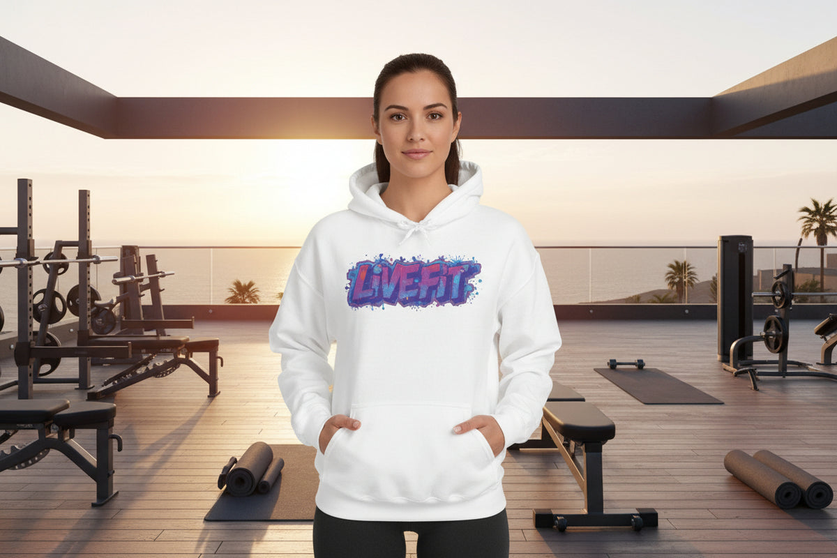 LIVE FIT Hoodie Sweatshirt - Motivational Fitness Pullover - Unisex Gym Hoodie - S-5XL
