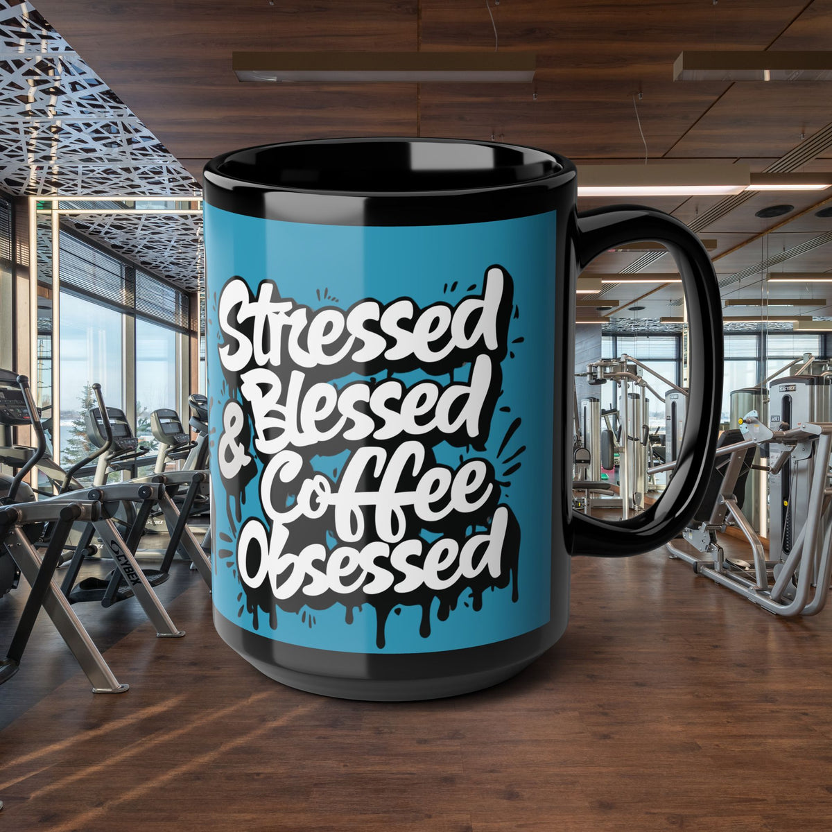 Stressed Blessed & Coffee Obsessed Mug - Black Ceramic - 11oz/15oz