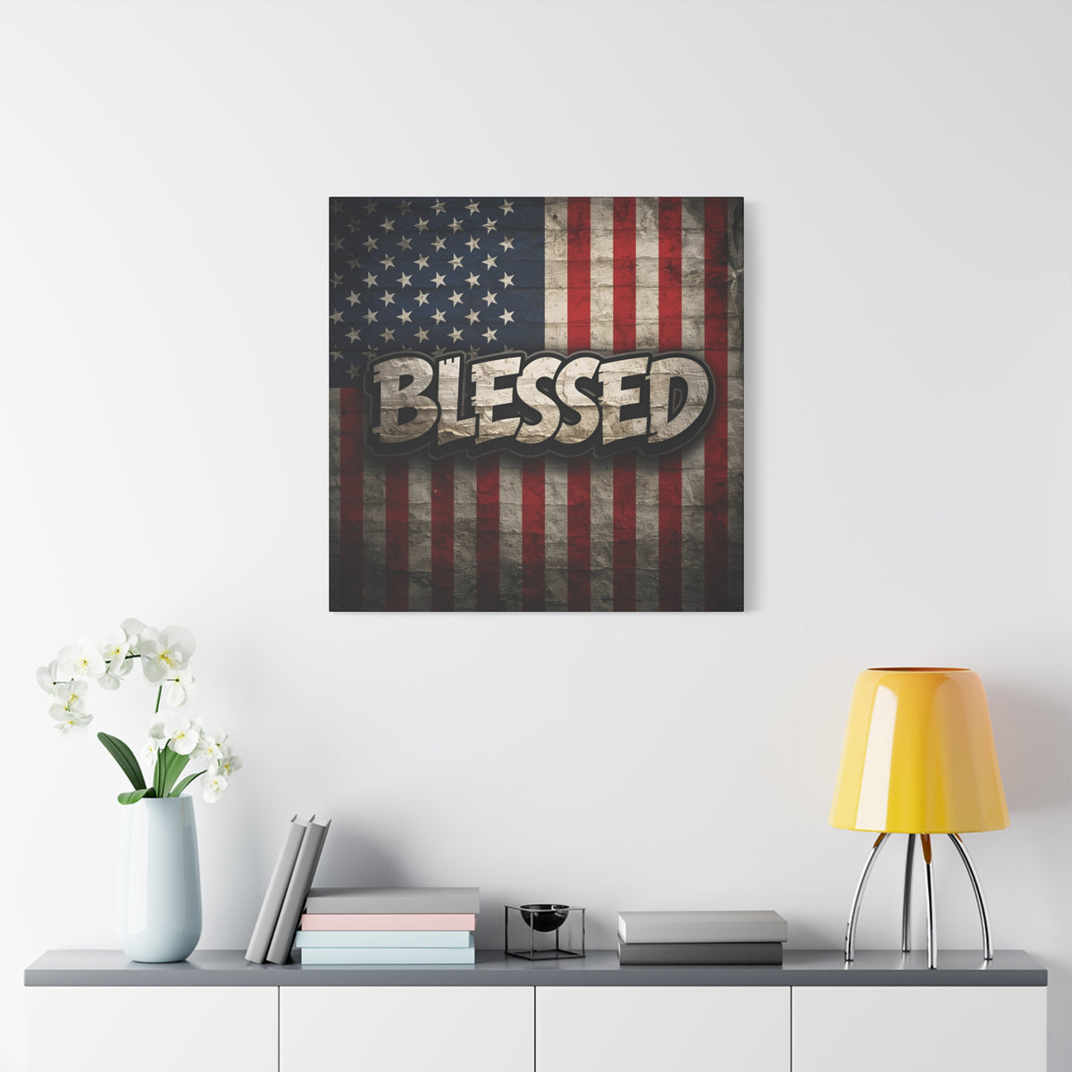 Blessed Vintage American Flag Canvas Wall Art - Patriotic Home Decor