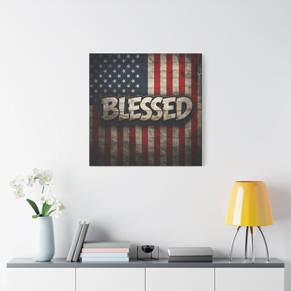 Blessed Vintage American Flag Canvas Wall Art - Patriotic Home Decor