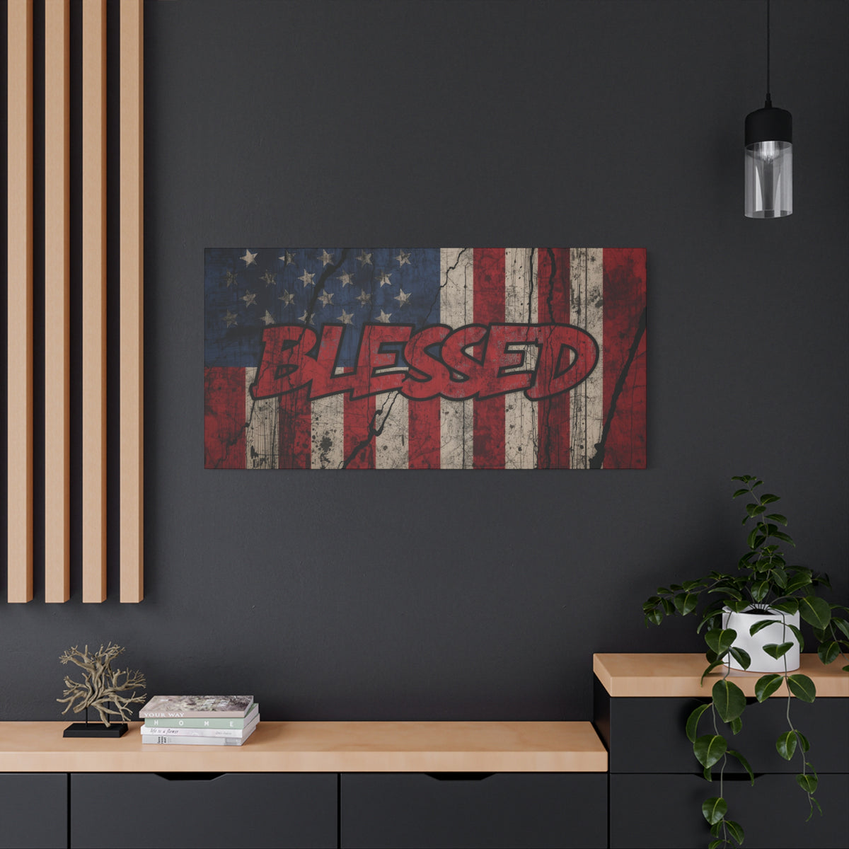 Blessed Canvas Wall Art - Vintage American Flag - Gallery Wrapped - Patriotic Americana Decor - Rustic Flag Art - 35 Sizes