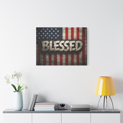 Blessed Vintage American Flag Canvas Wall Art - Patriotic Home Decor