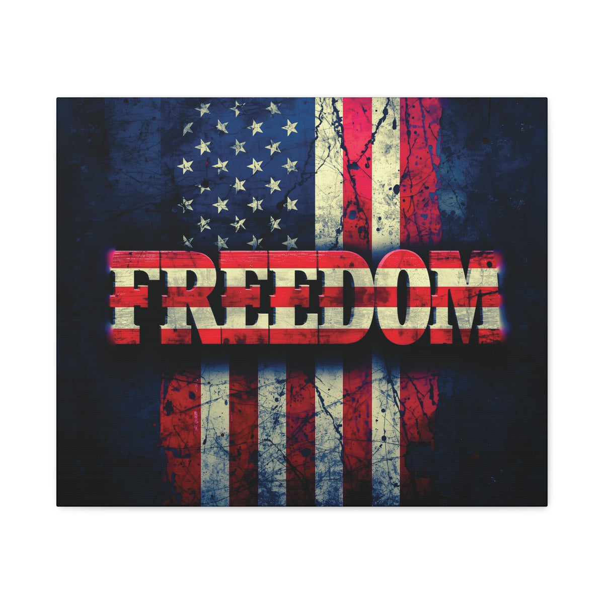 Freedom Canvas Wall Art - Patriotic Vintage American Flag - Gallery Wrapped - Red White Blue - 35 Sizes Available