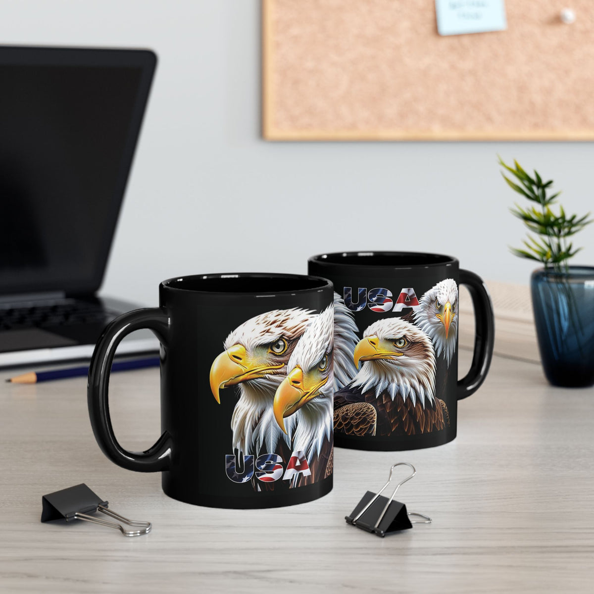 Majestic USA Bald Eagle Black Mug - Patriotic Wildlife Design - 11oz/15oz