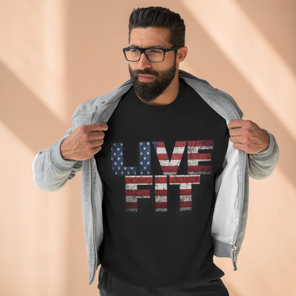 Patriotic Fitness Sweatshirt - American Flag LIVE FIT Design - Red White Blue Crewneck - Unisex S-3XL