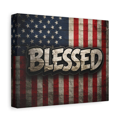 Blessed Vintage American Flag Canvas Wall Art - Patriotic Home Decor