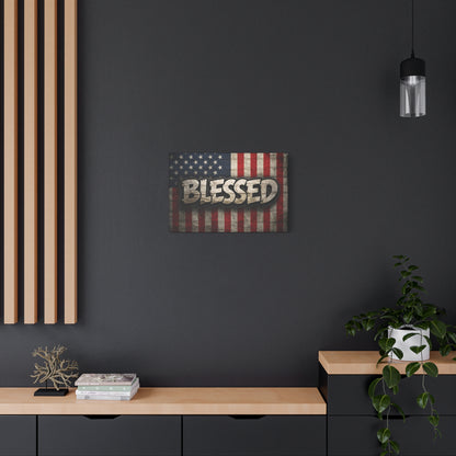 Blessed Vintage American Flag Canvas Wall Art - Patriotic Home Decor