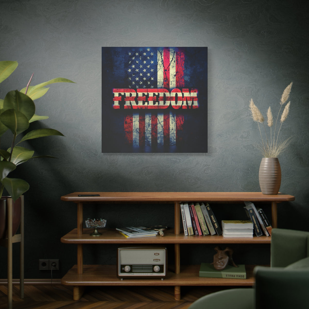 Freedom Canvas Wall Art - Patriotic Vintage American Flag - Gallery Wrapped - Red White Blue - 35 Sizes Available