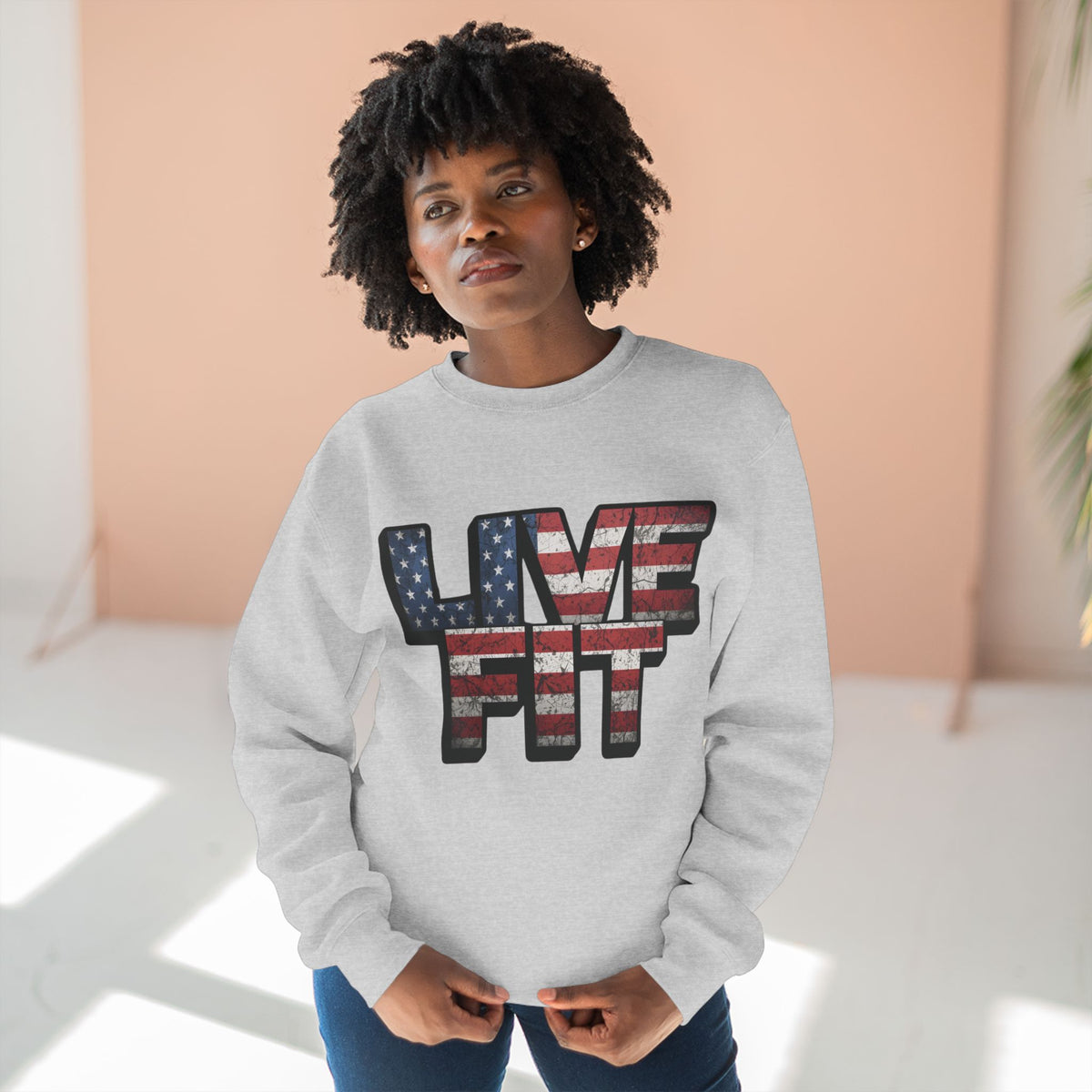 Patriotic Fitness Sweatshirt - American Flag LIVE FIT Design - Red White Blue Crewneck - Unisex S-3XL