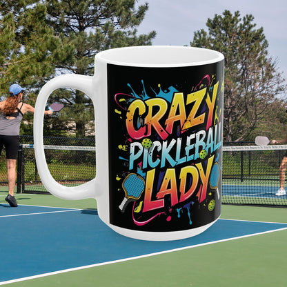Crazy Pickleball Lady Mug - Colorful Design - 11oz/15oz - Funny Pickleball Gift