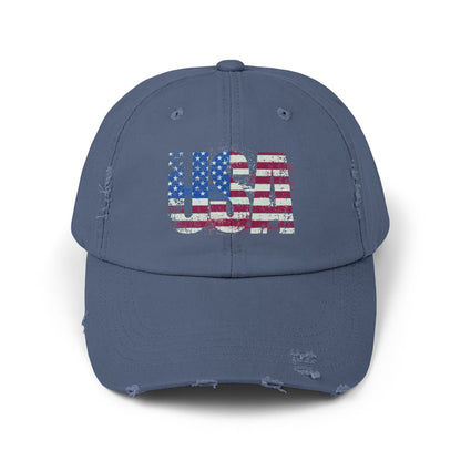 USA Distressed Flag Cap - Unisex Cotton Twill Hat - Patriotic Headwear