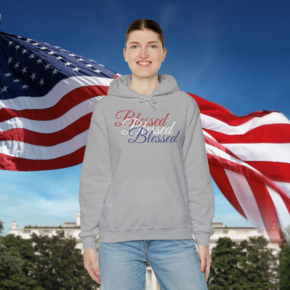 Blessed Hoodie - Patriotic Red White Blue - Unisex Pullover - Front & Back Print - S-5XL