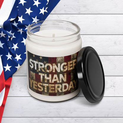 Stronger Than Yesterday Scented Soy Candle - 9oz - Patriotic American Flag - Motivational Home Decor Gift