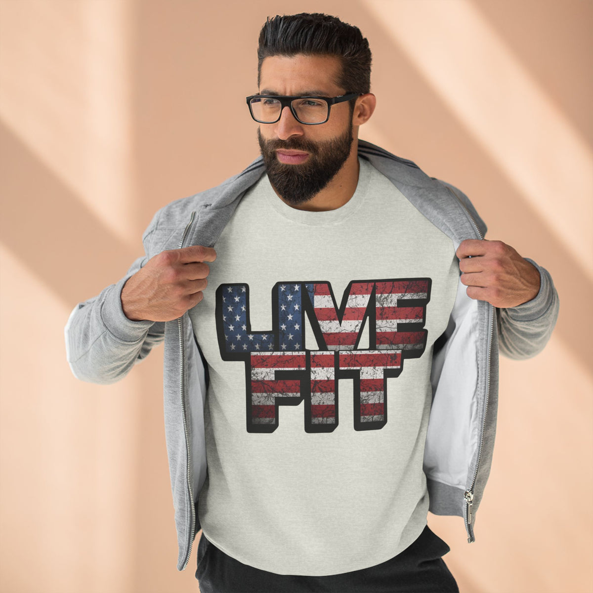 Patriotic Fitness Sweatshirt - American Flag LIVE FIT Design - Red White Blue Crewneck - Unisex S-3XL