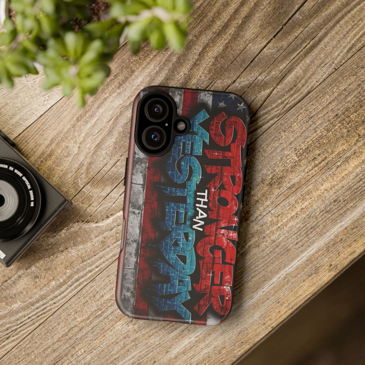Stronger Than Yesterday Iphone Case - Motivational Phone Cover - USA Flag Design - Gift for Fitness Enthusiasts - Inspirational Phone Accessory