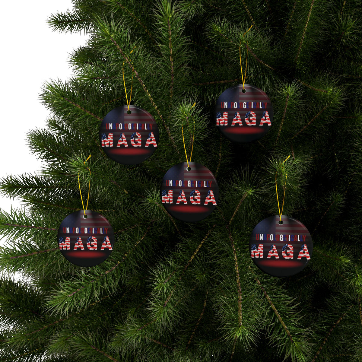Patriotic Ceramic Ornaments - Unapologetically MAGA - 2-Sided Print (1pc, 3pcs, 5pcs, 10pcs)