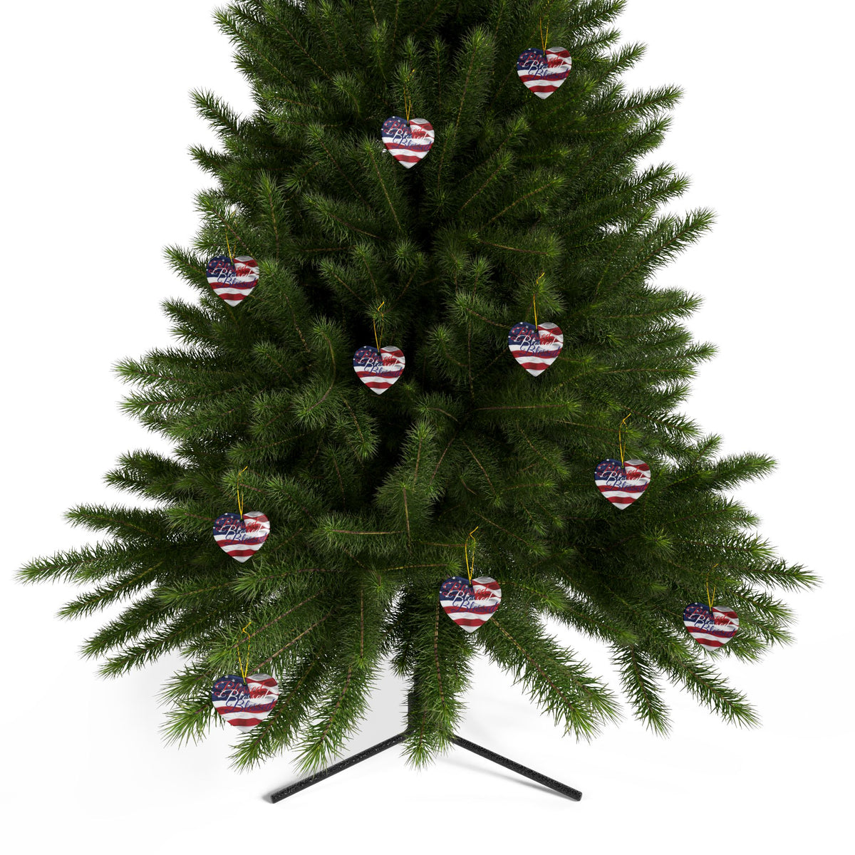 Patriotic Ceramic Ornaments - Blessed Design - American Flag Backdrop - Red White & Blue Blessed Print Design - (Multi-Pack) Options (1, 3, 5, or 10 pieces)