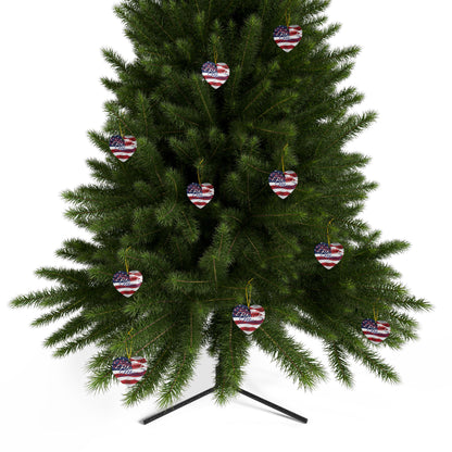 Patriotic Ceramic Ornaments - Blessed Design - American Flag Backdrop - Red White & Blue Blessed Print Design - (Multi-Pack) Options (1, 3, 5, or 10 pieces)