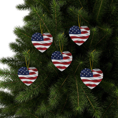 Patriotic - American Flag - Red White & Blue - Ceramic Ornaments - 2-Sided Holiday Decor -  Set of 1, 3, 5, or 10
