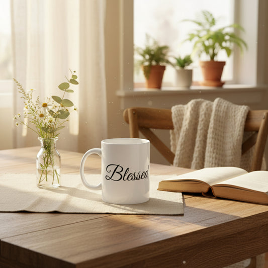 Blessed Mug - Inspirational Quote - White Ceramic - 11oz/15oz