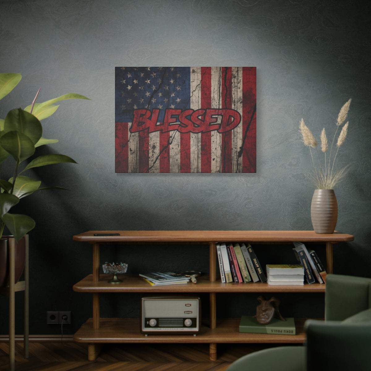 Blessed Canvas Wall Art - Vintage American Flag - Gallery Wrapped - Patriotic Americana Decor - Rustic Flag Art - 35 Sizes