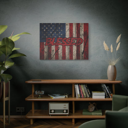 Blessed Canvas Wall Art - Vintage American Flag - Gallery Wrapped - Patriotic Americana Decor - Rustic Flag Art - 35 Sizes