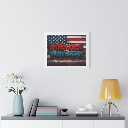 Patriotic Stronger Than Yesterday - Red White Blue - Wall Art Print, Framed Horizontal Poster, Inspirational Home Decor, Gift for Veterans, Americana Decor, Motivational Art