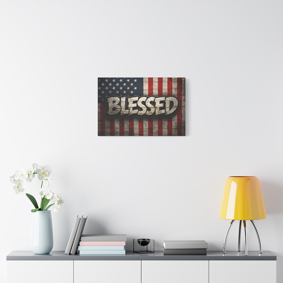 Blessed Vintage American Flag Canvas Wall Art - Patriotic Home Decor