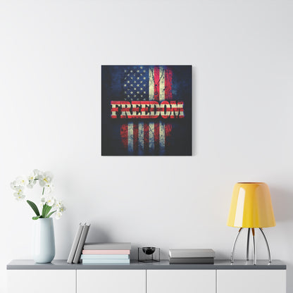 Freedom Canvas Wall Art - Patriotic Vintage American Flag - Gallery Wrapped - Red White Blue - 35 Sizes Available