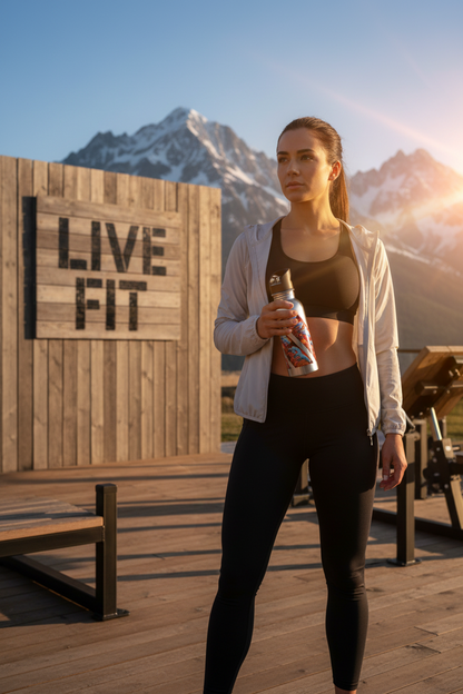 Vibrant - LIVE FIT - Stainless Steel  - 20oz - Water Bottle - Flip Top Spout - With Straw - Eco-Friendly - Fitness